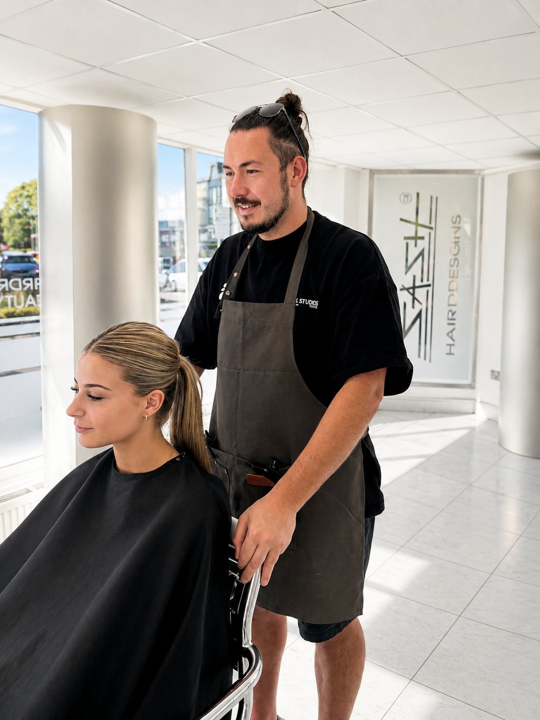 Jordan, Master Colour Technician at Sash Hairdressing, with a client in the Alsager salon